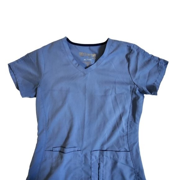 Grey's Anatomy Active Blue Short Sleeve 4 Pocket Scrub Top Size XS - Picture 3 of 12